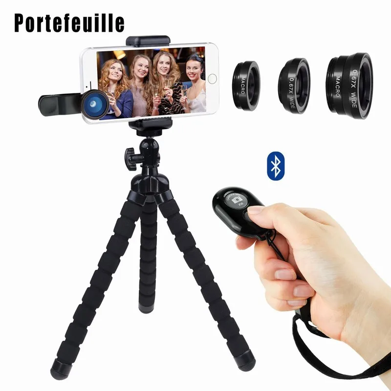 

Ascromy Smartphone Photography Kit Flexible Cell Phone Tripod Octopus Pod For iPhone xs 8 7 Plus 6 6S 8 Camera Shutter 3in1 Lens