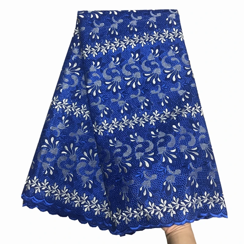

H&Q Royal Blue African Lace Fabric High Quality Embroidered Lace Fabric Swiss Voile Lace in Switzerland with Stones for Wedding