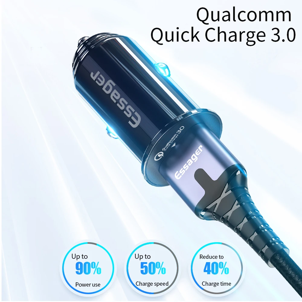 Essager شاحن سيارة USB صغير سريعة تهمة 3.0 QC3.0 2.0 لسامسونج Xiaomi mi9 سريع شاحن سيارة ل فون الهاتف المحمول شاحن