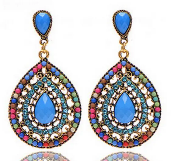 

Hot 2016 Vintage alloy Hollow Round Drop Earring Resin swing Big Earrings for women jewelry gift wholesale