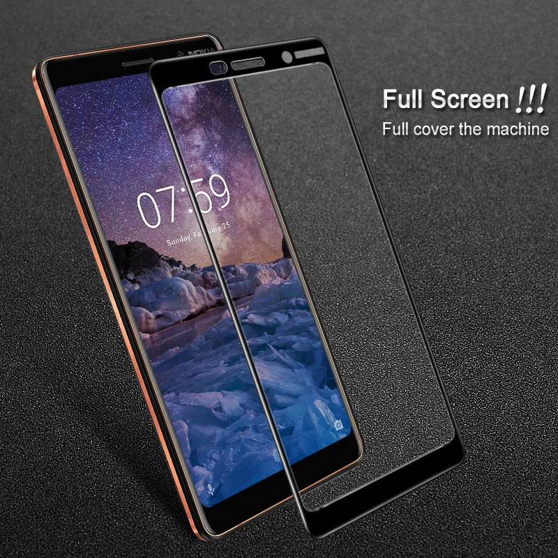 

sFor Nokia 7 Plus Tempered Glass IMAK Full Cover Pro + Protective Film Screen Protector For Nokia 7 Plus