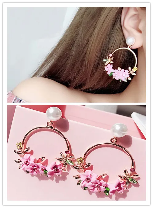 Pearl Crystal Flower Pottery Pearl Earrings For Women Korean Jewelry Zircon Statement Ear Jewelry Wholesale