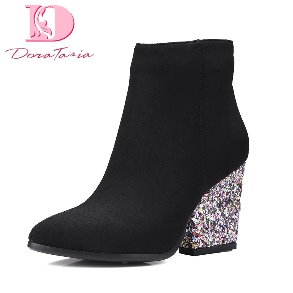 

Doratasia new plus size 33-43 bling high Heels Party Wedding Shoes Woman Boots Zip Up Hot Sale Elegant Ankle Boots Woman Shoes