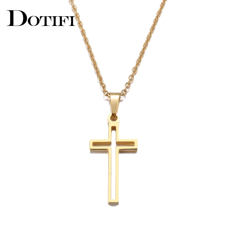 DOTIFI, ожерелье из нержавеющей стали для женщин, любовник золотистого и серебристого цвета, цепочка с крестом, ожерелье, маленький золотой крест, религиозные украшения
