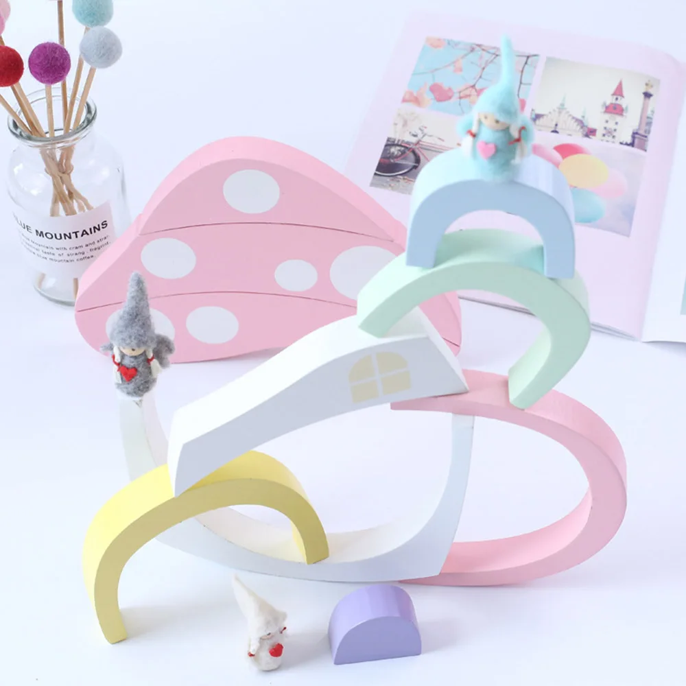 

Cute Wooden Block Mushroom Rainbow Children Building Blocks Toys Baby Early Learning Educational Kids Model Building Toy