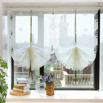 

Europe Translucidus Cambric Yarn Embroidered Edelweiss Adjustable Height Decorative Roman Curtain Balloon Curtain Roman Curtain