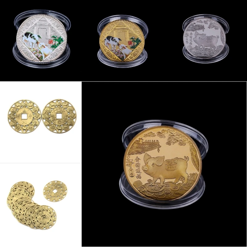 

1/5PC 2019 Fu Pig Commemorative Coin Year of Pig Delivers Chinese Zodiac Feng Shui Coin For Good Luck