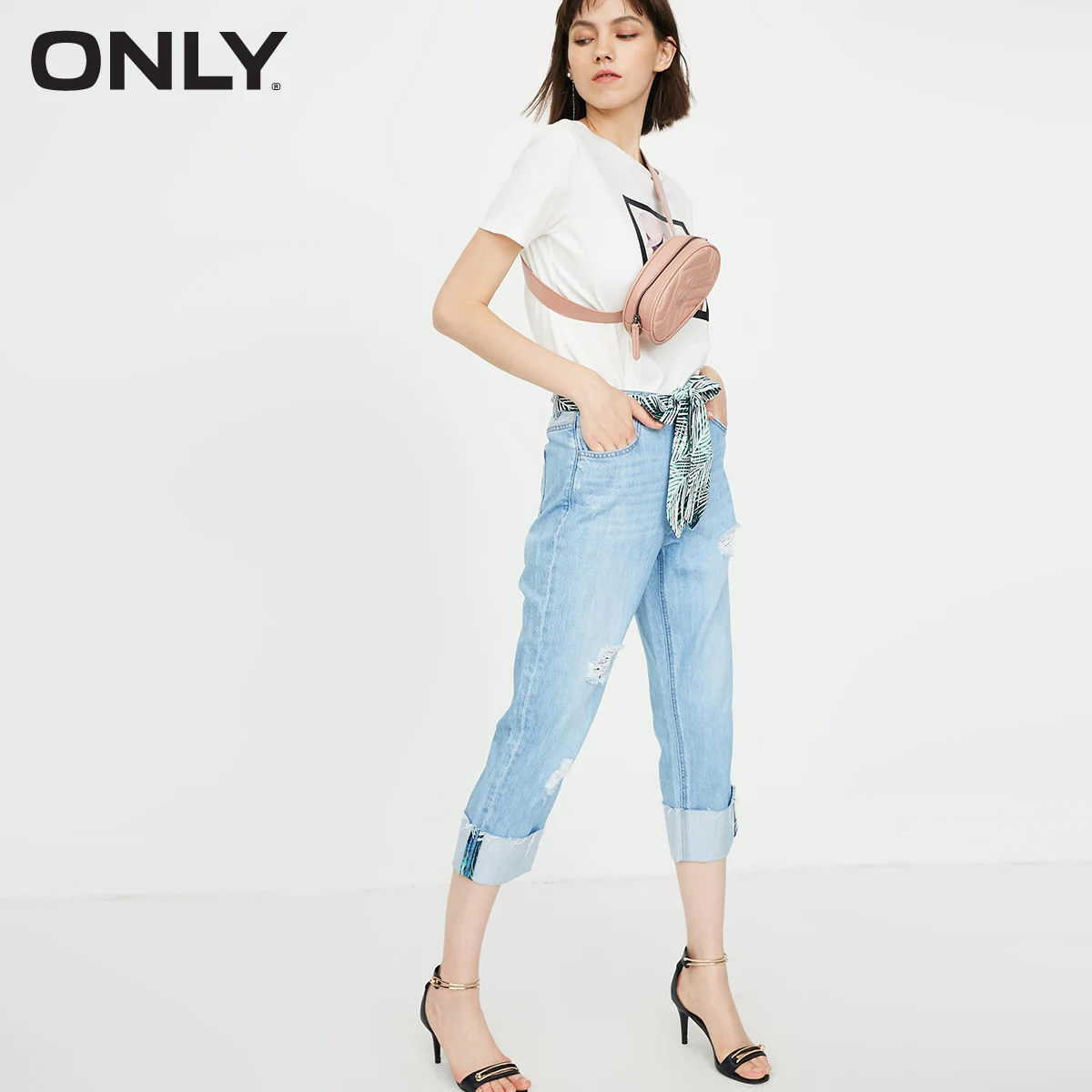 

ONLY Summer Women's 100% Cotton Low-rise Ripped Loose Fit Capri Jeans |11836I514