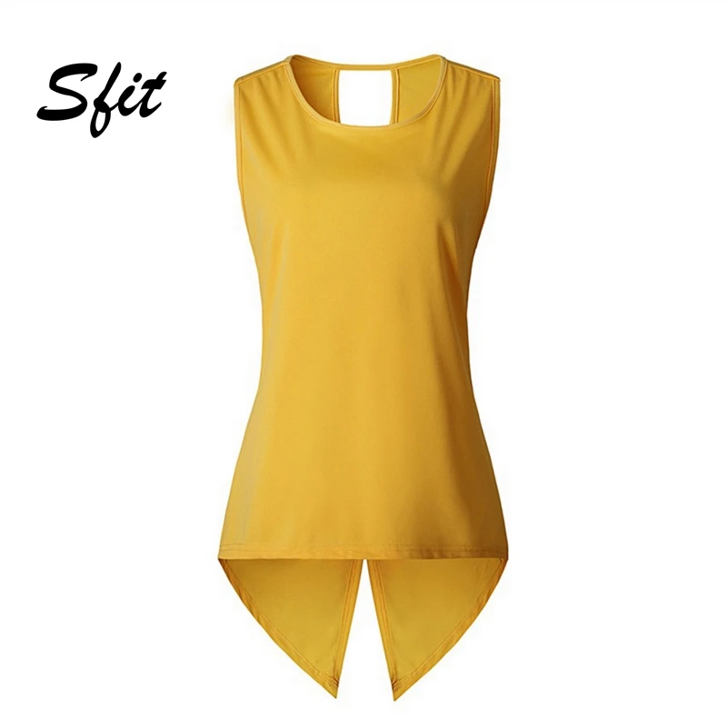 Sfit, женские рубашки для йоги, с круглым вырезом, без рукавов, футболка, топ для фитнеса, свободная однотонная спортивная одежда, женская спортивная одежда, большой размер
