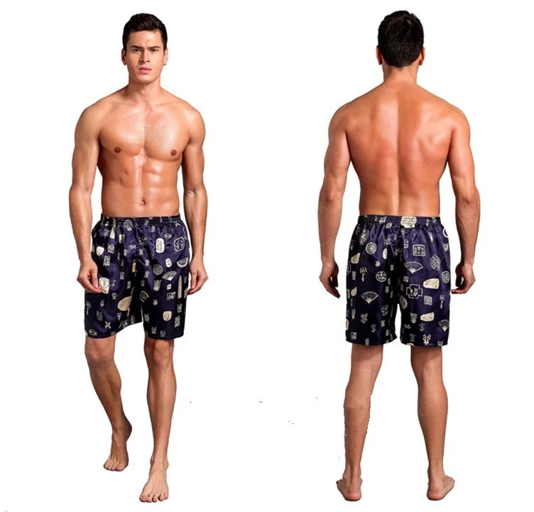 

2019 Men Sexy Faux Silk Satin Sleepwear Loose Casual Elastic Waist Summer Sleeping Shorts Home Pajama Short Pants Men Nightwear