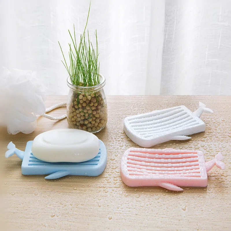 

New Eco-friendly Plastic Material Shape Soap Drain Tray Practical Whale Shape Soap Storage Cases Bathroom Soap Dishes