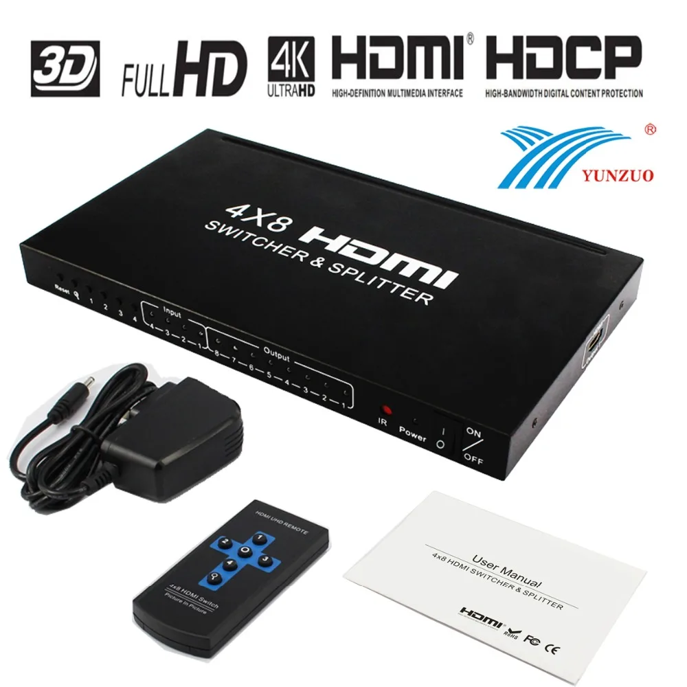 

HDMI Matrix 4x8 Hdmi Splitter 1.4 version HDMI Switcher with Resolution to 4K*2K support 3D 1080P@60Hz +Remote+Power adapter
