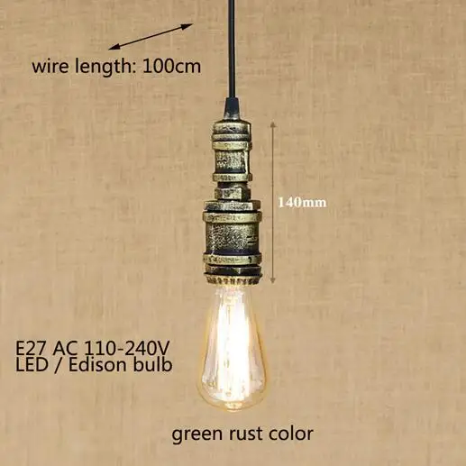 Лофт промышленный Железный водопровод паровой панк Винтажный подвесной светильник шнур E27 светодиодные подвесные светильники для спальни бара ресторана кухни - Цвет корпуса: green rust color