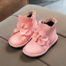 Girls Shoes Botas Children’s Plush Boots Bowtie Rhinestones Kids Shoes Winter Leather Warm Snow Boots for Girls chaussure fille