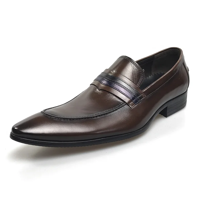 GRIMENTIN/мужская кожаная обувь ручной работы без шнуровки с острым носком; итальянские дизайнерские Мужские модельные туфли - Цвет: Коричневый
