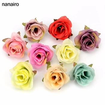 

10pcs 4cm Silk Artificial Rose Flower Head For Home Wedding Decoration DIY Scrapbooking Wreath Craft Accessories Fake Flowers