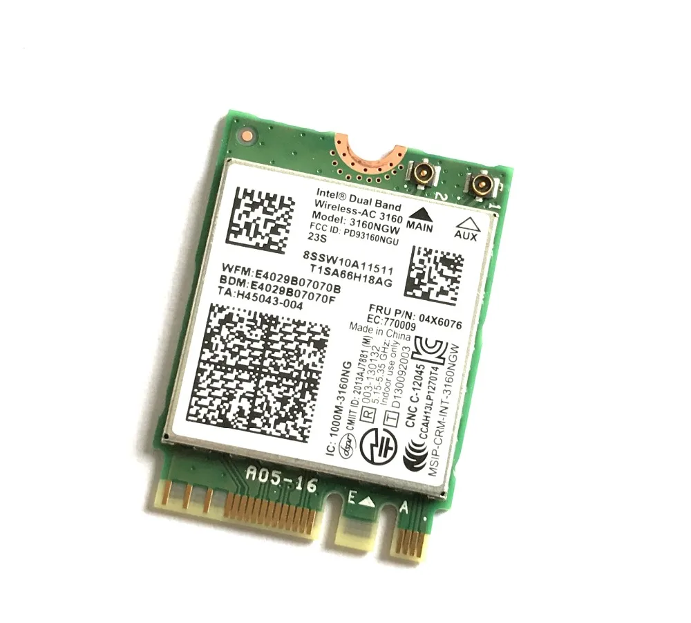 Dual Band Беспроводной-AC 3160 Wi-Fi Bluetooth NGFF FRU 04X6076 для Lenovo g50-70 z40-70 Intel 3160ngw 802.11ac wi-Fi + BT 4.0 карты