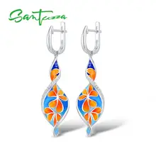 

SANTUZZA Silver Earrings For Women 925 Sterling Silver Flower Drop Earrings Long Silver 925 White Cubic Zirconia Fashion Jewelry