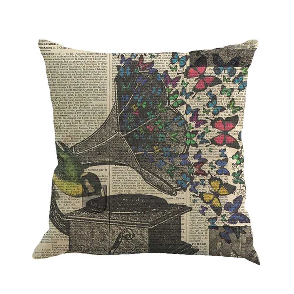 

Ouneed Beautiful 45cm*45cm Square Flax Pillowcase Butterfly Painting Linen Throw Waist Pillow Case Home