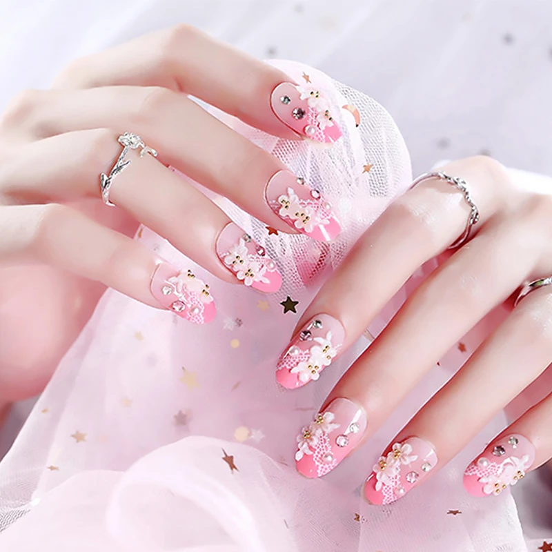 Bridal Wedding Pink Color Beauty Fake Nail Full Cover Acrylic Nail Art Tips With Glue Girls Sweet Flower Design False Nails False Nails Aliexpress Bridal Wedding Pink Color Beauty Fake Nail Full Cover Acrylic Nail Art Tips With Glue Girls Sweet Flower Design False Nails False Nails Aliexpress