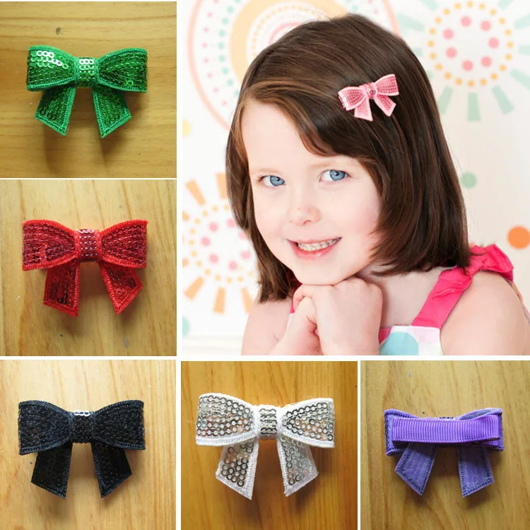 cheap Freeshipping 60pcs lot Embroidery sequin bows hair clip Girls boutique bows With Ribbon hair pins hair accessory