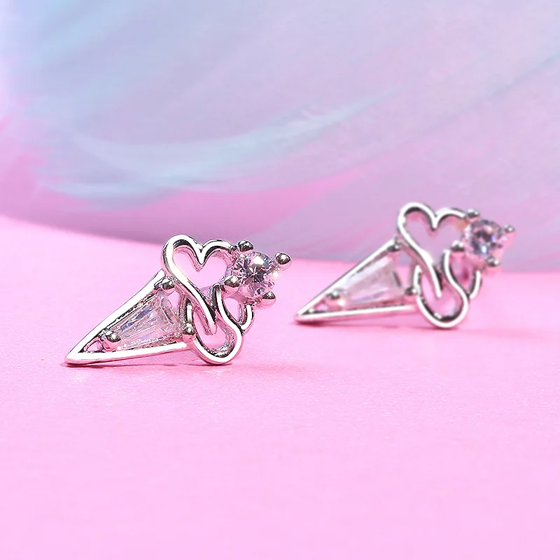

EM008 Korean Version Ice Cream Studs Earring For Women Cute Personality Fresh Summer Sweetpot Rhinestone Earrings Wholesale