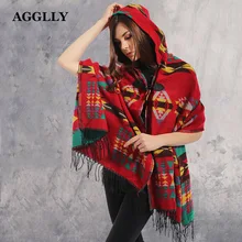 Женская зимняя накидка с капюшоном, пончо, пышная накидка, мантия, пончо и накидки, ацтекская верхняя одежда, Casacos Femininos, палантин, пончо или накидки A50