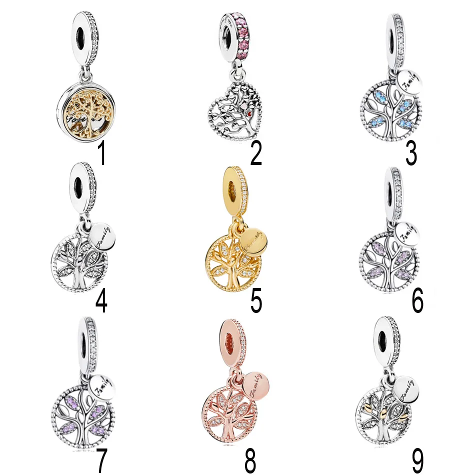 

925 Silver Family Heritage Pendant Charm Fit Pandora Bracelet Clear Rose Gold Color Family Roots Charm Tree Of Love Dangle