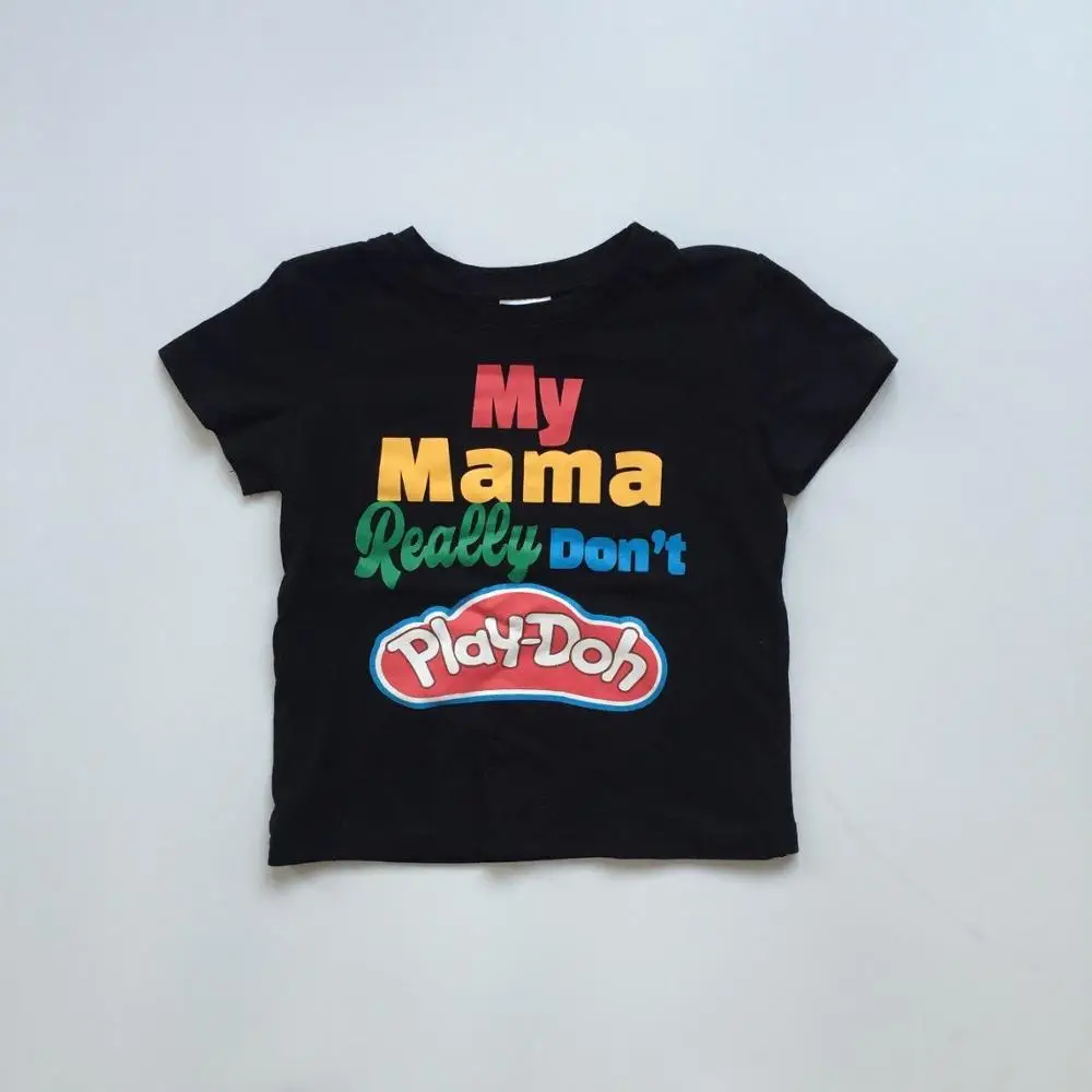 Одежда для маленьких мальчиков футболки my mom realliy don't play doh летние рубашки черные
