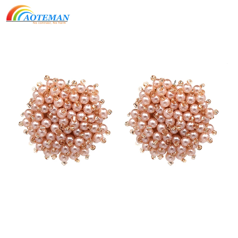 

AOTEMAN New Design Handmade Beads Earrings 3 Colors Simulated Pearl Stud Earrings For Women Statement Jewelry Wholesale