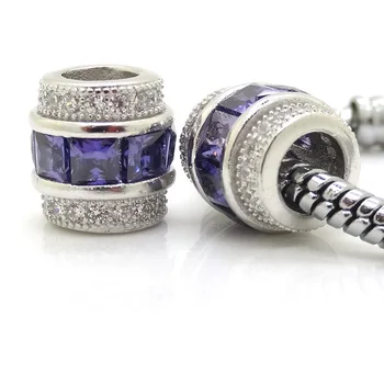 

Silver Color Drum Shape Slide Charm Pave Purple CZ Crystal European Bead Fits For DIY Pandora Bracelet Big Hole Beads