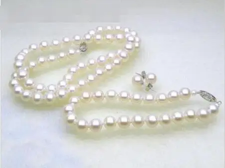 

SHIPPING HOT sell new Style >>>>> AAA++ 7-6.5mm round white akoya pearl necklace earring bracelet 14k white gold