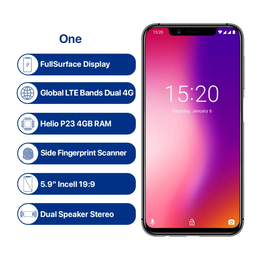 Umidigi One Pro, 4G ram, 64 ГБ rom, 5,9 дюймов, мобильный телефон Helio P23, четыре ядра, Android 8,1, 12 Мп+ 5 МП, двойная камера, Беспроводная зарядка, 4G, сотовый телефон