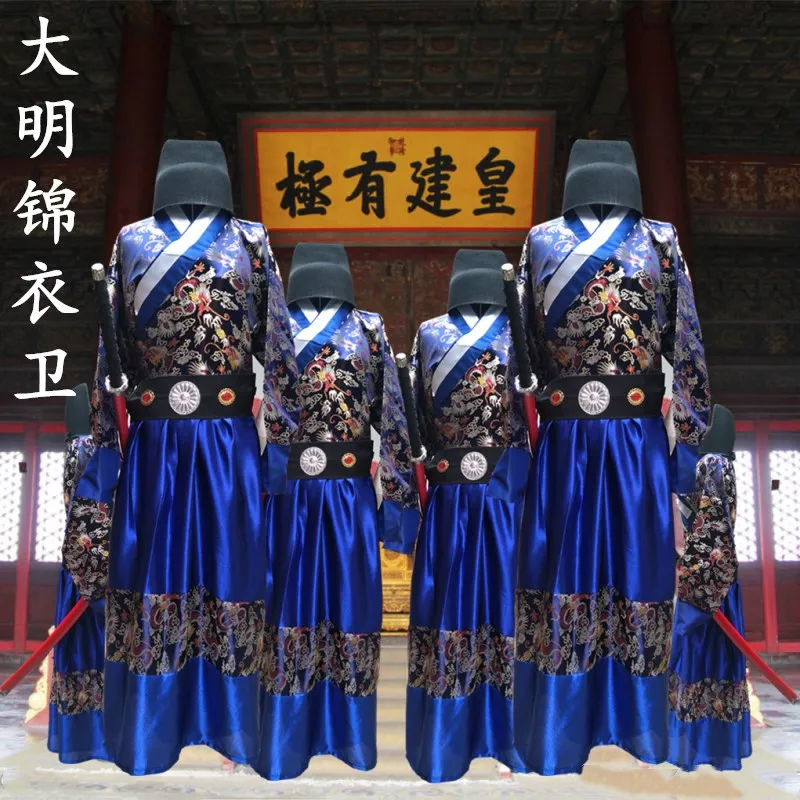 China Ming Dynasty imperial guards uniform Embroidered Dragon Clothes Men Antique Fighter Clothes Ancient Police officer Costume used by the ancient china emperor big red nine dragons head seal ruby jade dragon imperial jade signet art calligraphy ornament