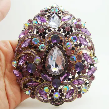 

Vintage Luxury Violet Purple Brooch Pin Flower Drop Rhinestone Crystal Brooches Pins Pendant