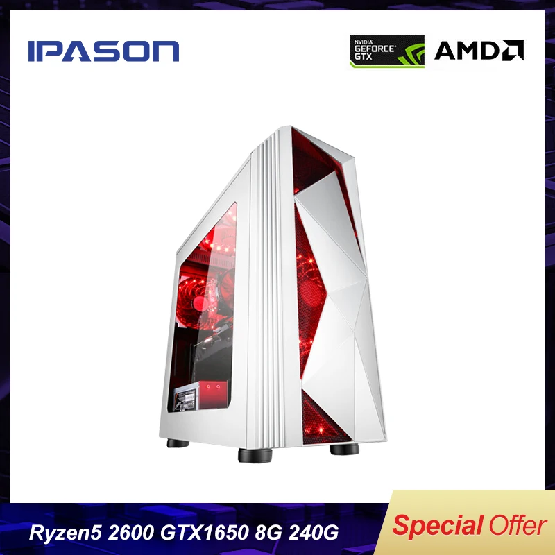 AMD 6-Core Ryzen5 2600 игровой ПК IPASON P81 Рабочий стол/обновление GTX1650 4G/DDR4 8G/240G SSD win10 barebone сборка игровой ПК