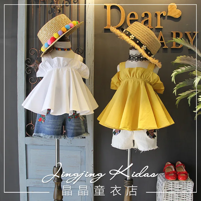 

2017 spring&summer new baby girls dress Strapless dress for girl party white yelllow kids dress vestido sweet Princess dress