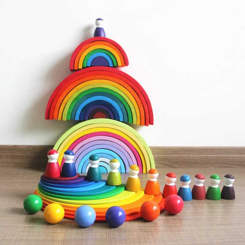 Treendpool Необычные Детские деревянные игрушки 6 шт. цветной Woden мяч набор играть с 12 шт. деревянные радужные блоки деревянные строительные блоки