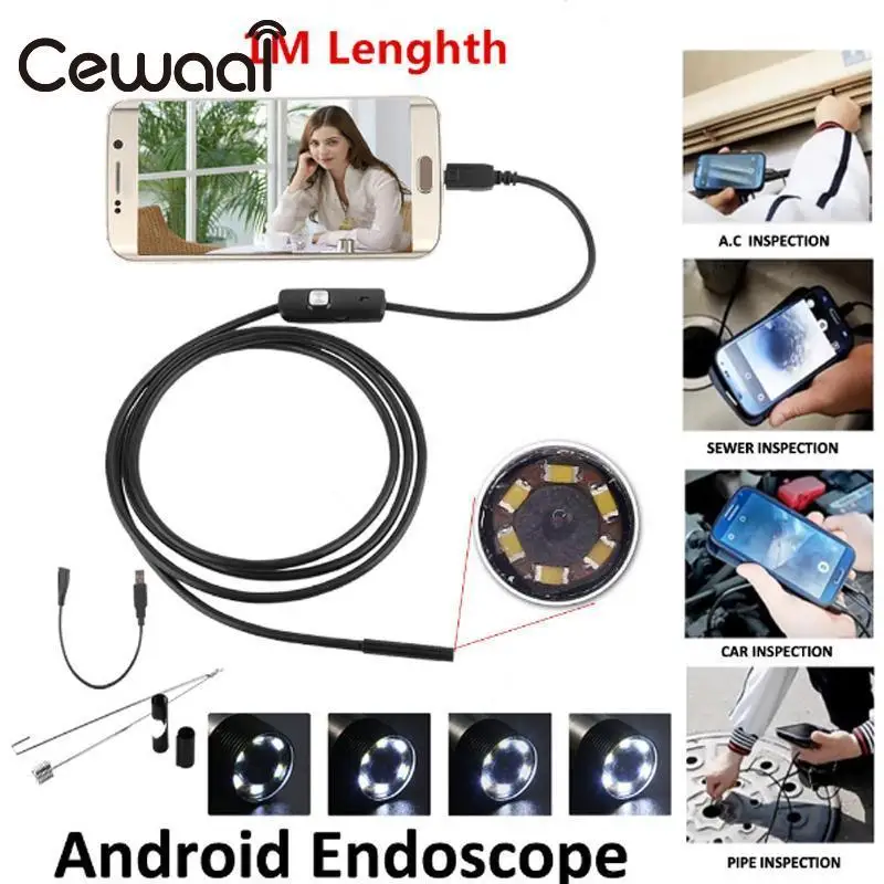 

Cewaal 1/1.5/2/3.5/5M 6LED 5.5mm Android Endoscope 1.3MP IP67 Tube Borescope Camera Mini Camcorders