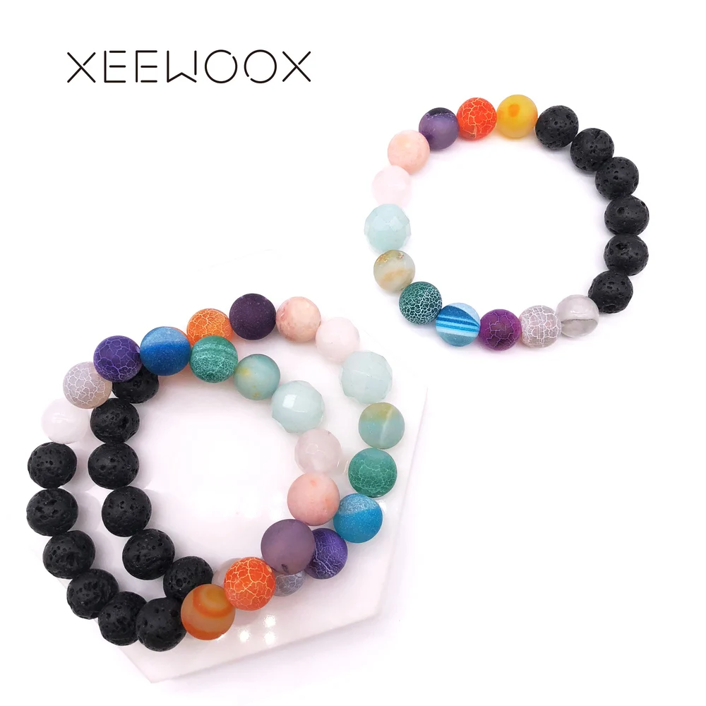 

Natural Stone Colorful Beaded Bracelet Boho Couple Bead Bracelet 2019 New Essential Oils Diffuser Bracelet For Women Man Gift