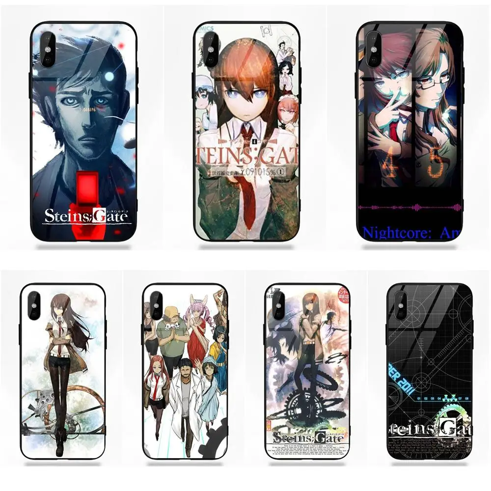 

Japanese Anime Steins Gate Rubber Soft TPU Frame Tempered Glass Phone Case For Apple iPhone 5 5C 5S SE 6 6S 7 8 Plus X XS Max XR