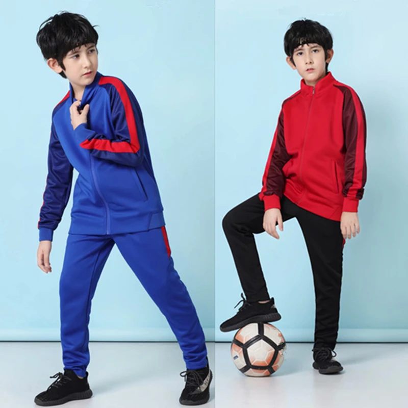 Детский осенне-зимний спортивный костюм ZMSM, комплекты для бега, детские футбольные куртки, штаны, пальто на молнии для бега, футбольный тренировочный костюм