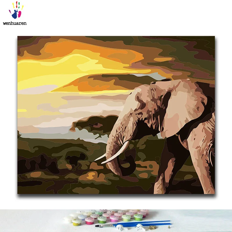 

DIY Coloring paint by numbers Elephant paintings by numbers with kits 40x50 framed