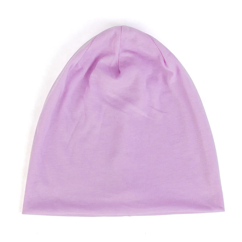 Весенние женские и мужские унисекс одноцветные громоздкие шапочки для женщин модные мужские хлопковые шапки тюрбан Skullies Beanies женские эластичные шапки - Цвет: Light Purple
