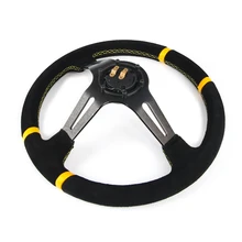 Горячее предложение 350 мм 14 дюймов ПВХ кожа глубокий вырубной руль спортивный гоночный желтый сплав ралли Дрифтинг гоночный руль