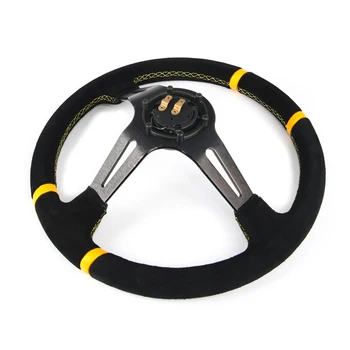 

Hot 350mm 14inch PVC Leather Deep Dished Steering Wheel Sport Racing Yellow Alloy Rally Drifting Racing Steering Wheel