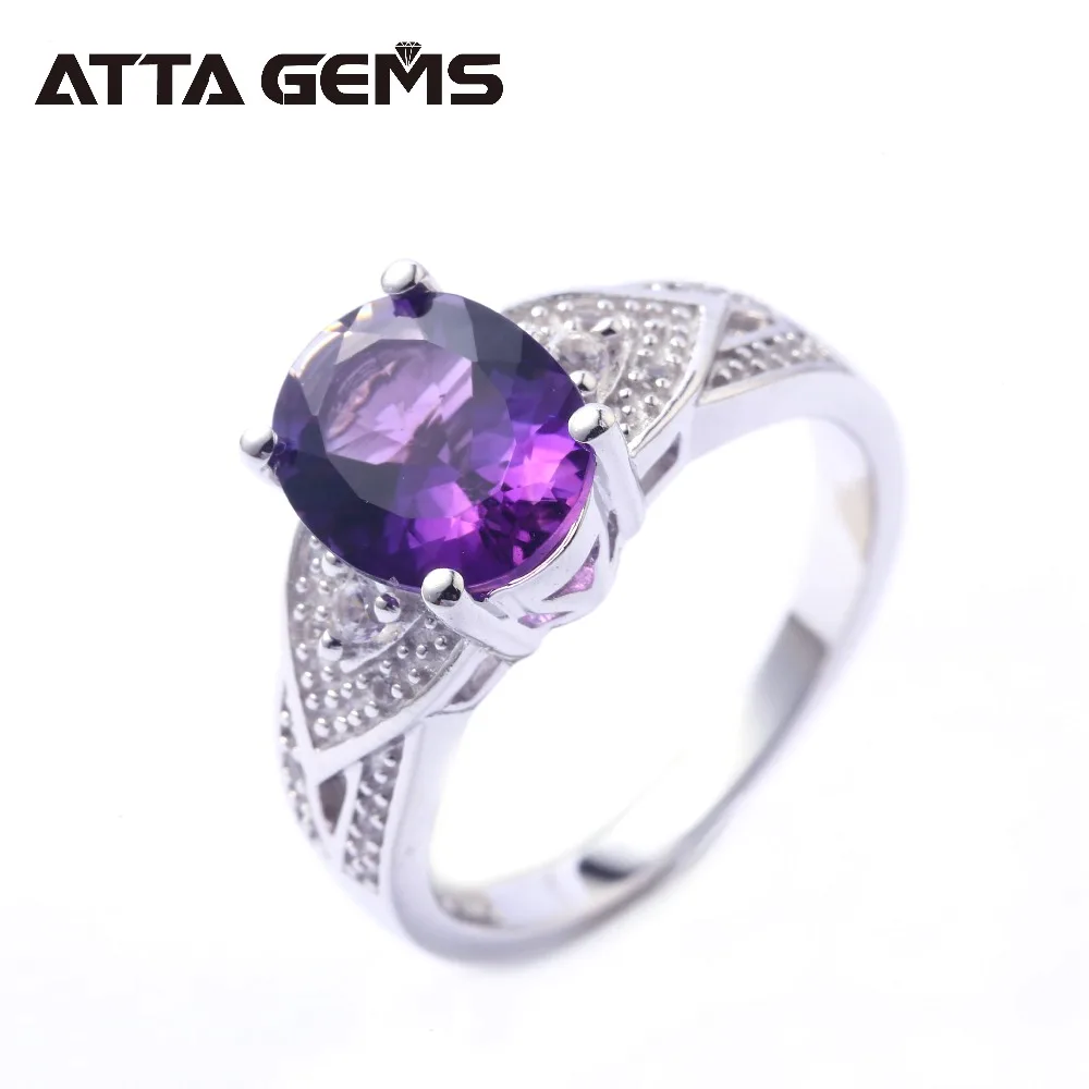 

Natural Amethyst Sterling Silver Rings For Women Fashion Jewelry 4 Carats Natural Amethyst Women's Silver Rings Top Quality Gift