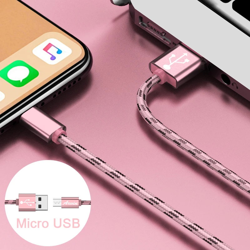 Micro USB кабель 3A Быстрая зарядка Microusb зарядное устройство нейлоновый шнур для samsung huawei Xiaomi LG Andriod Microusb Кабели для мобильных телефонов - Цвет: Rose