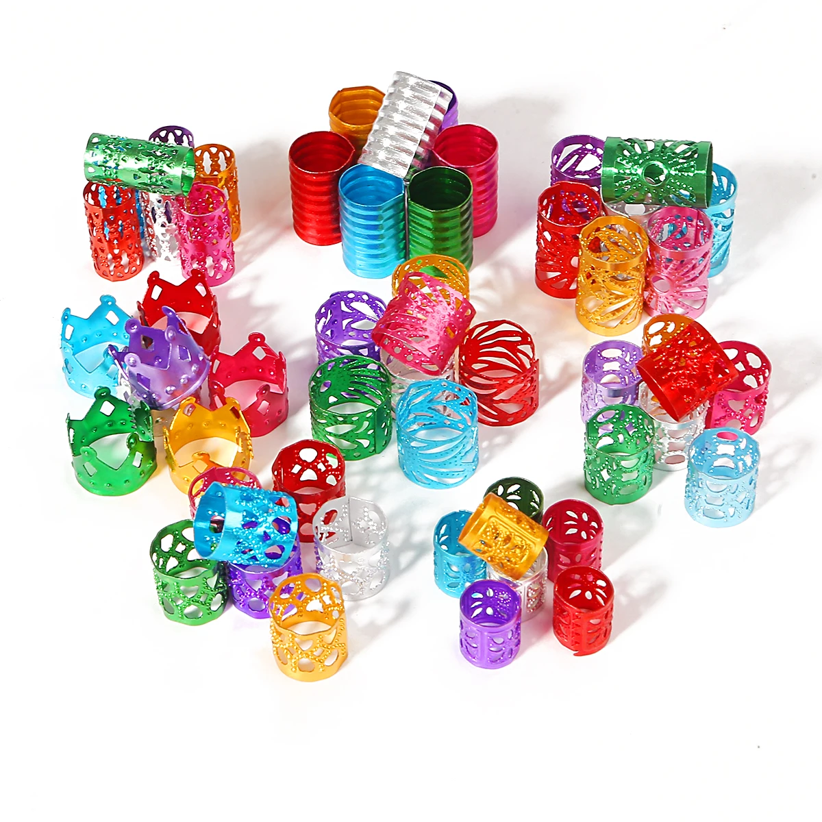 

50Pcs Random Mix Aluminum Metal Tube Beads Braid For European Bracelet And Dreadlock Beads Adjustable Hair Braids Cuff Clip
