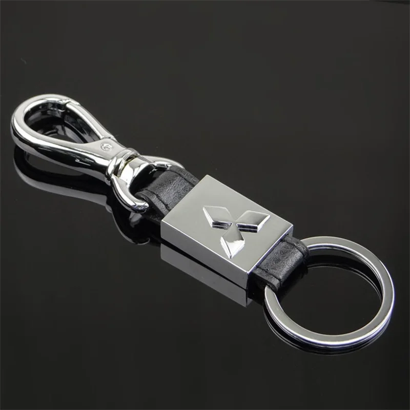 

3D metal keychain car logo keychain leather key ring key holder key chains auto fashion accessories for Mitsubishi